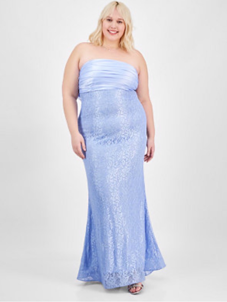 Nwt City Studio Trendy Plus Size Lace Bow-Back Gown In Periwinkle/Silver
